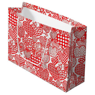 Romantische Polka-Herz-Kritzelei Rot Weiß Große Geschenktüte