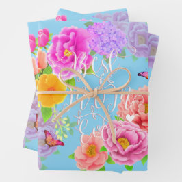 Romantische Ponys Garden Blue Best Mama Geschenkpapier Set