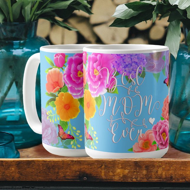 Romantische Ponys Garden Blue Best Mama Kaffeetasse (Personalized Best Mom Ever Peonies Blue Coffee Mug. )