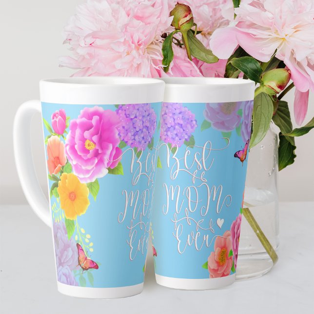 Romantische Ponys Garden Blue Best Mama Milchtasse (Romantic Peonies Best Mom Ever Latte Mug Blue.)