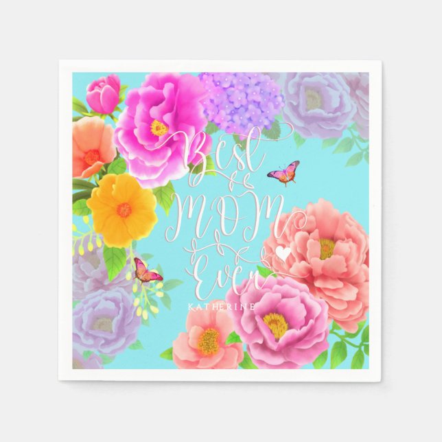 Romantische Ponys Garden Blue Best Mama Serviette (Vorderseite)