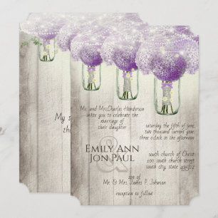 Romantische Radiant Orchid Mason Jar Firefly Weddi Einladung