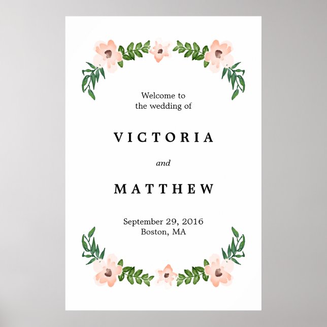 Romantische Reben Große Hochzeit Begrüßungszeichen Poster (Vorne)