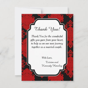 Romantische Red Damask 4x5 Flat Wedding Vielen Dan Dankeskarte