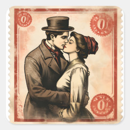 Romantische Retro-Briefmarke-Sticker Quadratischer Aufkleber