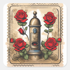 Romantische Retro-Briefmarke-Sticker Quadratischer Aufkleber