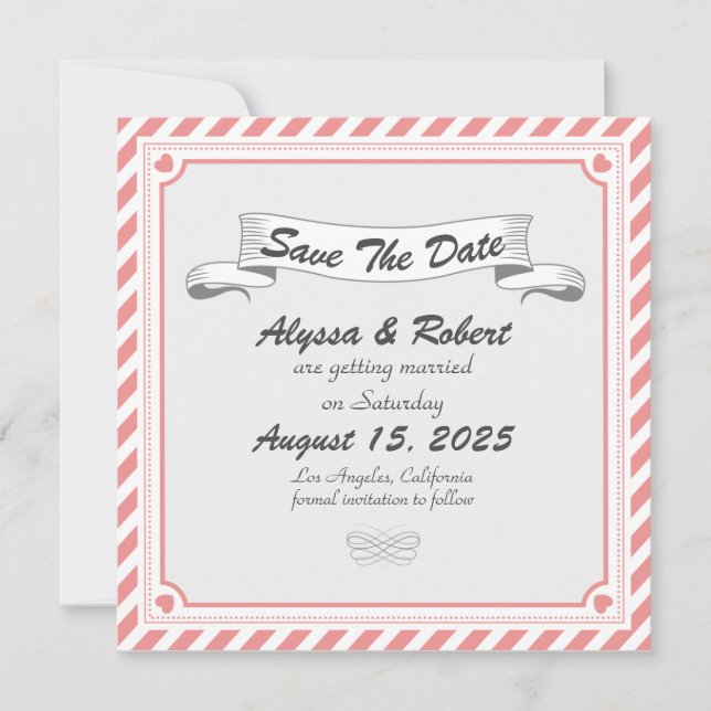 Romantische Retro Design Save the Date Card (Vorderseite)