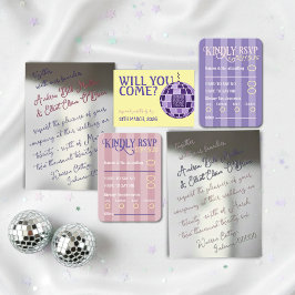 Romantische Retro-Disco-Party-QR-Code-RSVP-Hochzei RSVP Karte