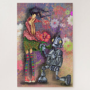 Romantische Robot- und Girl-Puzzle-Malerei Puzzle
