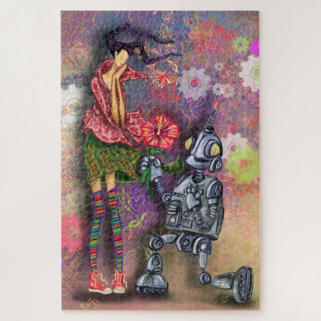 Romantische Robot- und Girl-Puzzle-Malerei Puzzle (Vertikal)