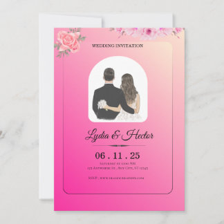-Romantische-Rosa-Aquarell-Blumen-Hochzeit- Feiertagskarte