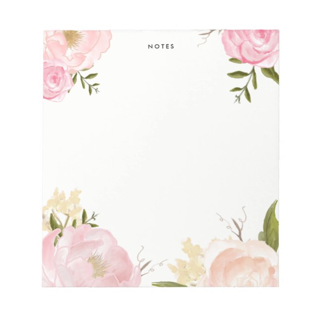 Romantische rosa Aquarellfarben Blumen Notepad Notizblock (Vorderseite)