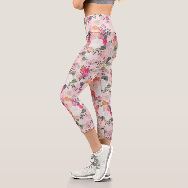 Romantische rosa Aquarellmalerei Capri Leggings (Links)