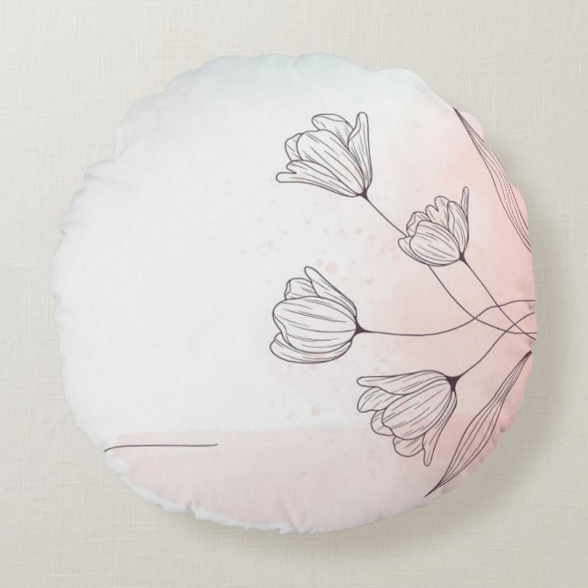 Romantische rosa Aquarelltöne mit floralen Rundkis Rundes Kissen (Vorderseite)