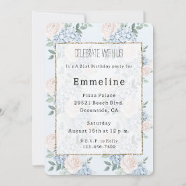 Romantische Rosa Blauen Blumen Geburtstag Einladung