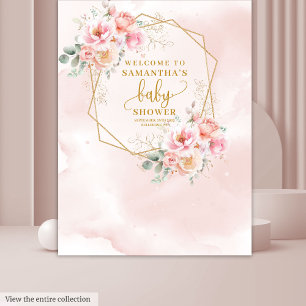Romantische Rosa Blume Babydusche Hintergrund Wandteppich