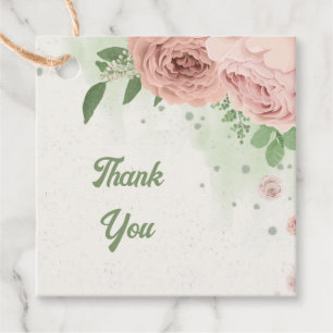 Romantische Rosa Blume & Blätter Geschenkanhänger