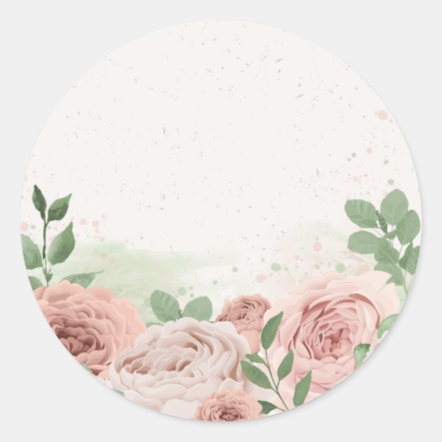 Romantische Rosa Blume & Blätter Runder Aufkleber (Vorderseite)