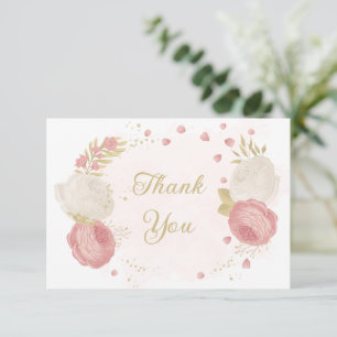 Romantische Rosa-Blume Goldhochzeit Dankeskarte