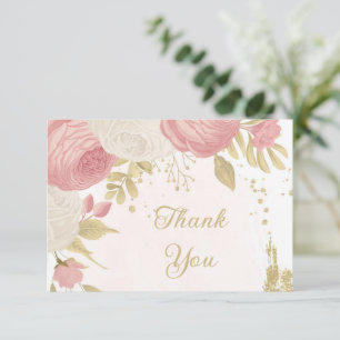 Romantische Rosa-Blume Goldhochzeit Dankeskarte