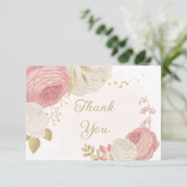 Romantische Rosa-Blume Goldhochzeit Dankeskarte
