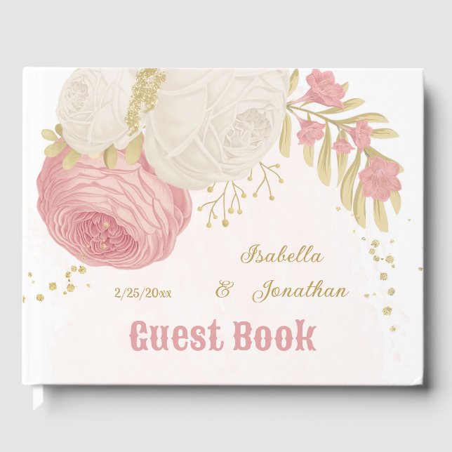 Romantische Rosa-Blume Goldhochzeit Gästebuch (Vorderseite)