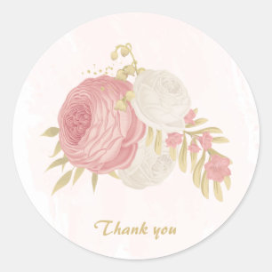 Romantische Rosa-Blume Goldhochzeit Runder Aufkleber
