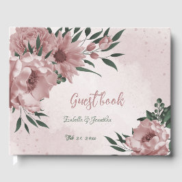 Romantische rosa Blume & grüne Blätter Hochzeit Gästebuch