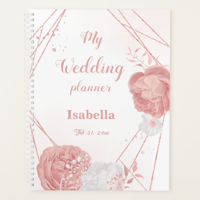 romantische Rosa Blume Hochzeit Planer (Vorderseite)