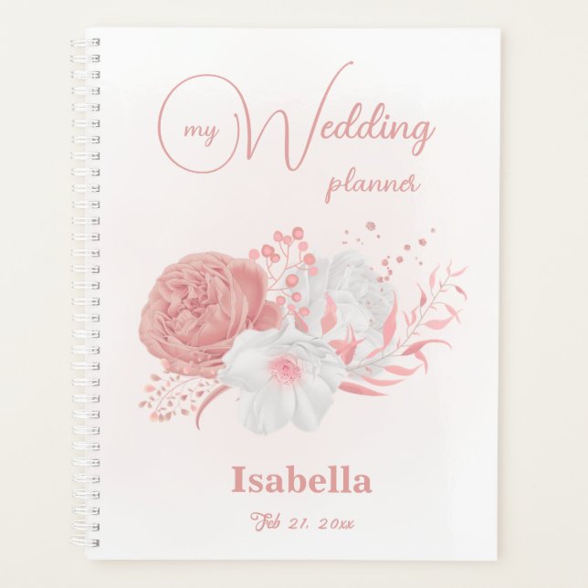 romantische Rosa Blume Hochzeit Planer (Vorderseite)