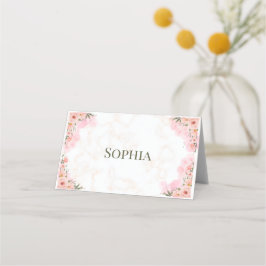 Romantische rosa Blume Klappende Platzkarte