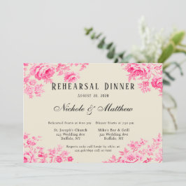 Romantische Rosa Blume Probe Abendessen Einladung