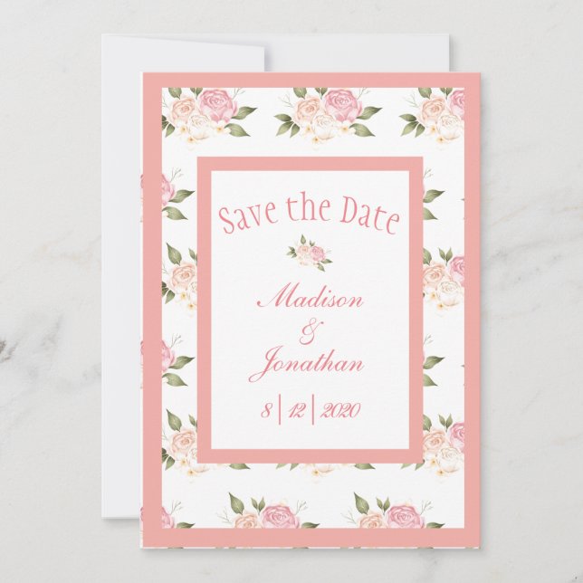 Romantische rosa Blume Skript Hochzeit Save The Date (Vorderseite)