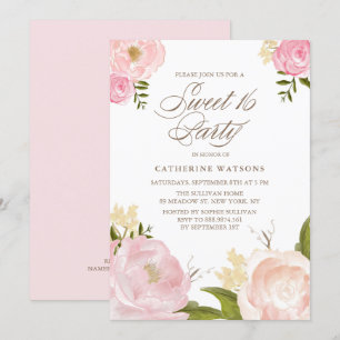 Romantische Rosa Blume Süß 16 Party Einladung
