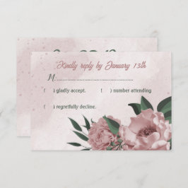 Romantische rosa Blume und grüne Blätter Hochzeit RSVP Karte