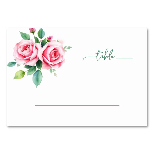 Romantische rosa Blumen-Digitalillustration Tischnummer (Vorderseite)