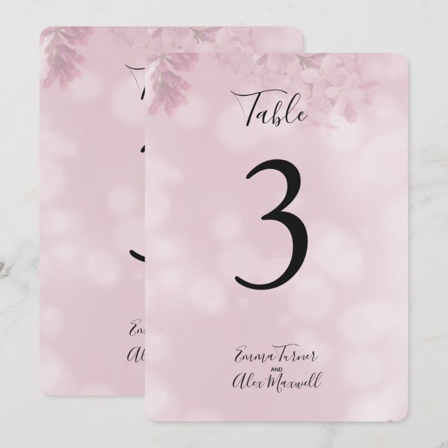 Romantische rosa Blumen | Tischnummernkarten Einladung (Vorne/Hinten)