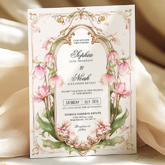 Romantische Rosa Blumengrün Einladung Hochzeit