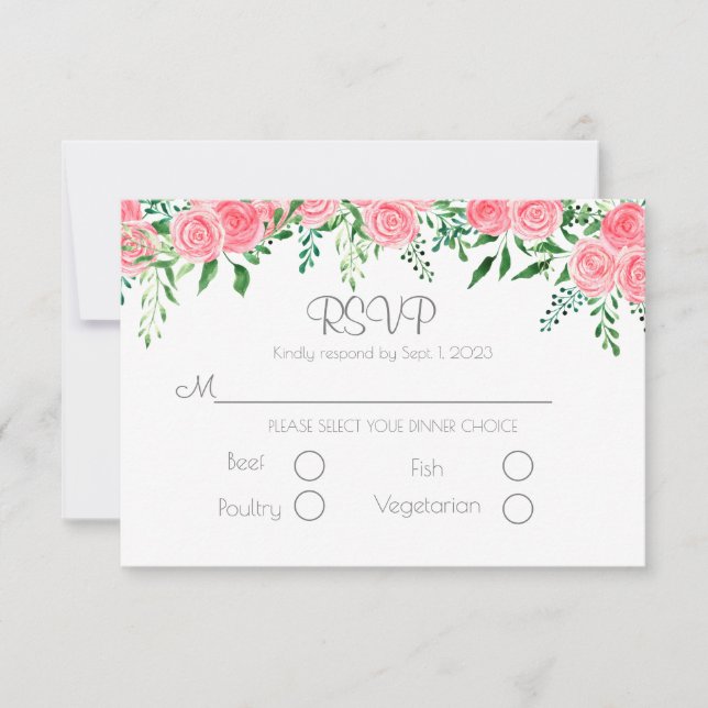 Romantische Rosa Blumengrün Typografie Hochzeit RSVP Karte (Vorderseite)
