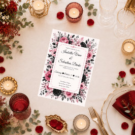 Romantische rosa Blumenhochzeit Einladung
