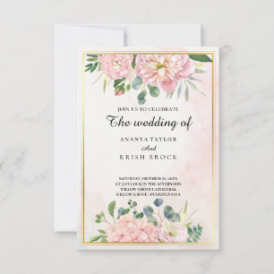 Romantische rosa Blumenhochzeit Einladung