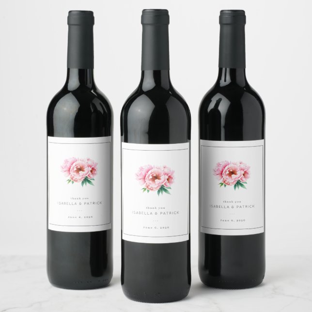 Romantische rosa Blumenillustration Weinetikett (Flaschen)
