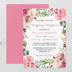 Romantische Rosa Blumenreath Wrap Feierliche Hochz Einladung