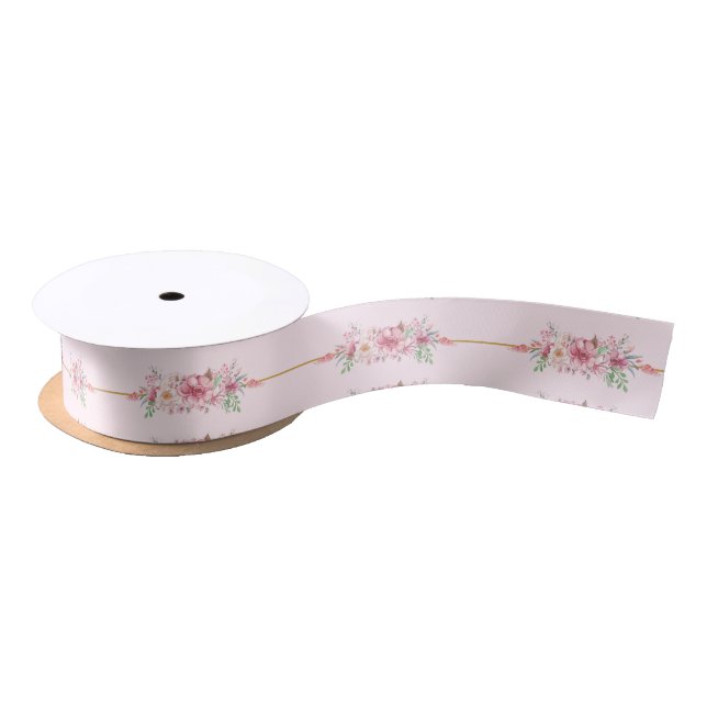 Romantische rosa Blumenribbon Satinband (Spule)