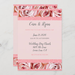 Romantische Rosa Blush Bloral Elegante Hochzeit Einladung