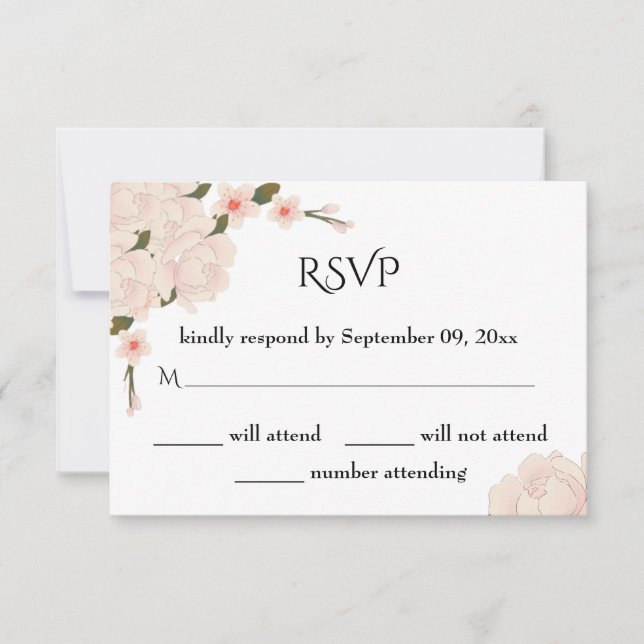 Romantische rosa Blütenblütenhochzeit RSVP Karte (Vorderseite)