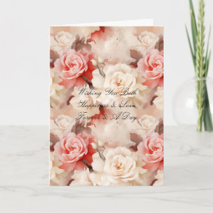 Romantische rosa cremefarbene Rosen Florale Hochze Karte