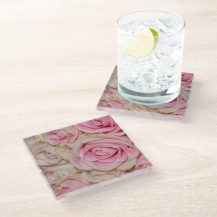 Romantische rosa-cremefarbene Rosen Glasuntersetzer