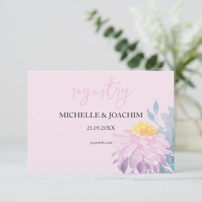 Romantische rosa Dahlia Watercolor Kunst Eintritts Begleitkarte (Stehend Vorderseite)