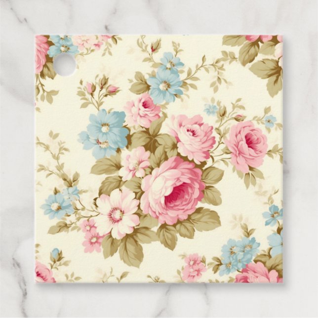 Romantische Rosa Englische Rose auf blassgelb Geschenkanhänger (Vorderseite)